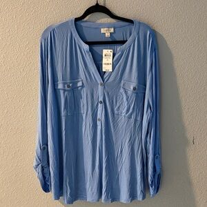Style & Co. Light Blue Long-Sleeve Henley Pocket Shirt